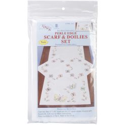 Jack Dempsey Fluttering Butterflies Stamped Perle Edge Scarf   Doilies
