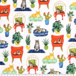Lounging Cats and Plants Super Snuggle Flannel Fabric