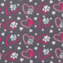 Blizzard Fleece Fabric Pink Gray Paws And Hearts