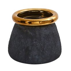 Nearly Natural 10 Black Stone Planter With Bronze Rim