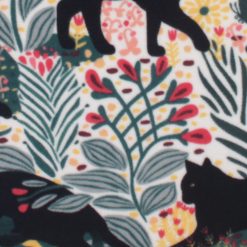 Black Cat on Floral Anti Pill Plush Fleece Fabric