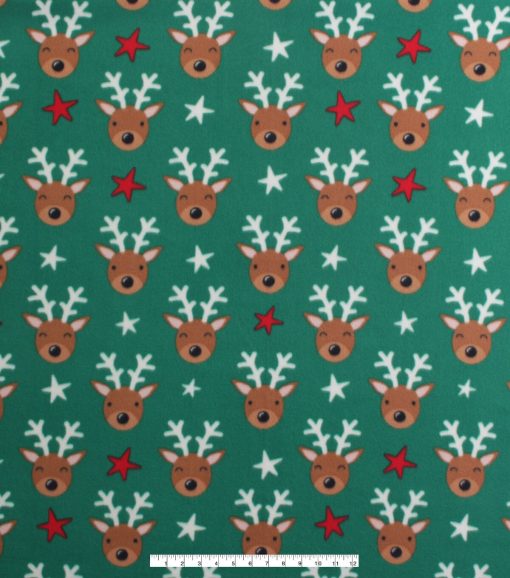 Reindeer on Green Blizzard Fleece Fabric - Image 2