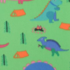 Camping Dinosaurs on Green Blizzard Fleece Fabric