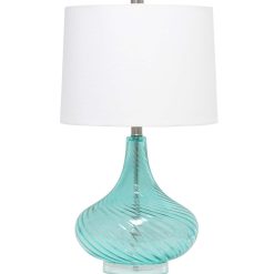 All The Rages 24 Wavy Glass Table Lamp With Linen Shade - Blue