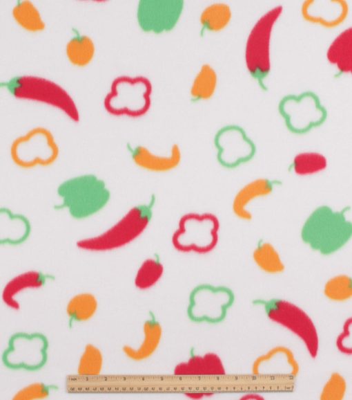 Peppers on White Blizzard Fleece Fabric - Image 2