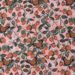 Brent Carlson Strawberry And Butterfly On Pink Quilt Cotton Fabric