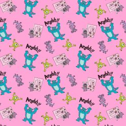 Monsters Inc Door Toss on Pink Cotton Fabric