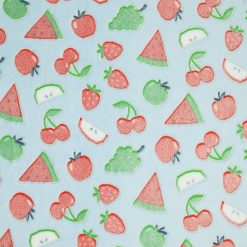 Embossed Fruit On Blue Sew Lush Fleece Fabric