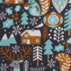 Cottages   Ornaments on Navy Blizzard Fleece Fabric