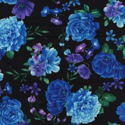 Hi Fashion Floral On Black Tossed Premium Print Cotton Fabric