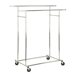 Honey Can Do 75 Chrome Dual Bar Adjustable Rolling Clothes Rack