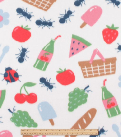 Icons on White Blizzard Fleece Fabric - Image 2