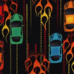 Fast Cars   Flames on Black Anti Pill Fleece Fabric