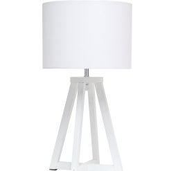 All The Rages Triangular White Wood Table Lamp with White Fabric Shade