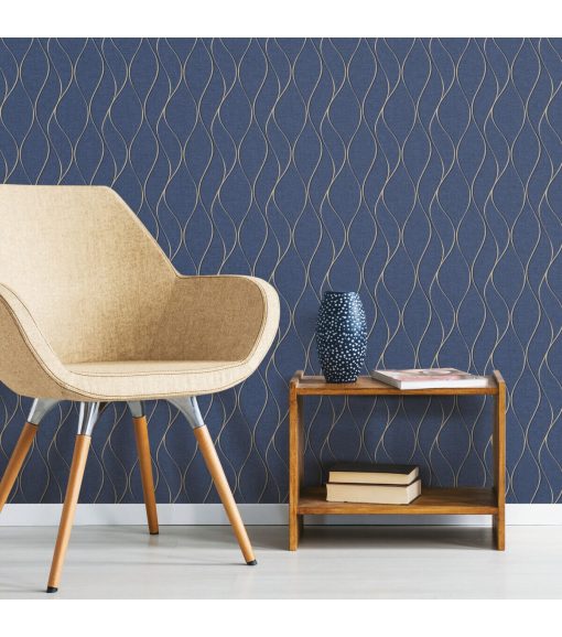 RoomMates Wallpaper Navy Wave Ogee - Image 5