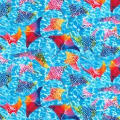 Fabric Traditions Rainbow Stingrays Novelty Cotton Fabric