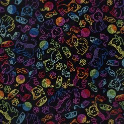 Tie Dye Cat Icons Novelty Cotton Fabric