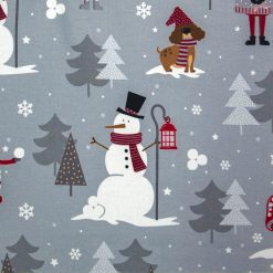 Snowmen   Trees on Gray Super Snuggle Christmas Flannel Fabric