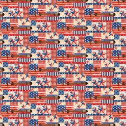 Springs Creative Guitars on Red Patriotic Cotton Fabric