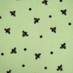 Embroidered Bees on Green Quilt Cotton Fabric by Keepsake Calico