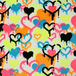 Multicolor Spray Painted Hearts Pure Plush Fleece Fabric
