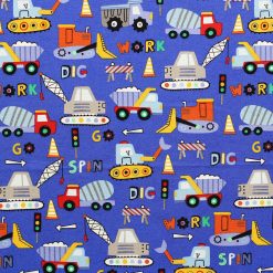 Construction Truck On Blue Novelty Cotton Fabric