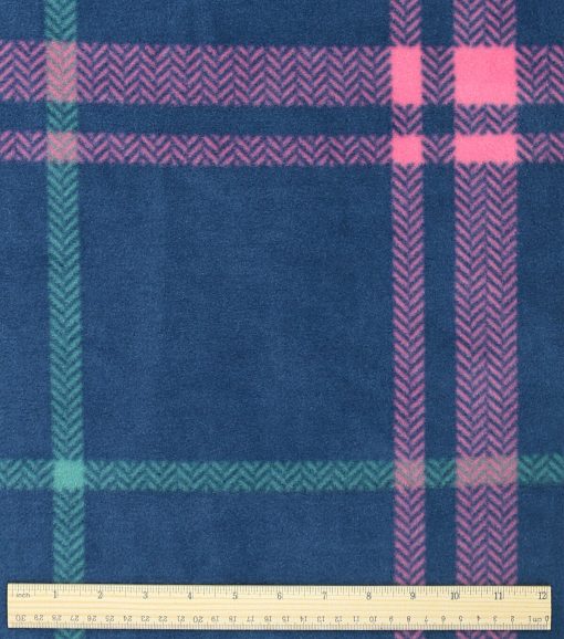 Neon   Pink Plaid on Blue Anti Pill Fleece Fabric - Image 3