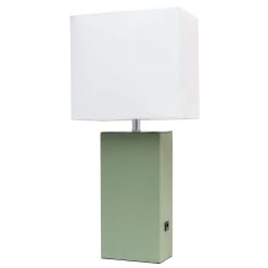 All The Rages 21 Leather Base Lamp With USB Port   Fabric Shade