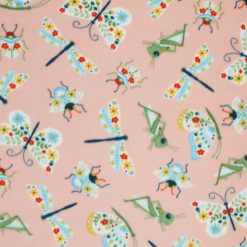 Springtime Floral Bugs on Pink Anti Pill Plush Fleece Fabric