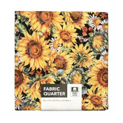 18 x 21 Sunflowers   Daisies On Black Cotton Fabric Quarter 1pc