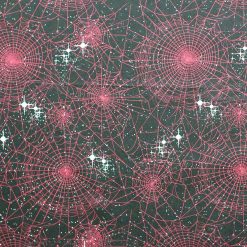 Red Webs on Black Glitter Cotton Fabric