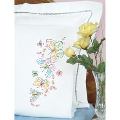 Jack Dempsey Fluttering Butterflies Stamped Perle Edge Pillowcases 2pk