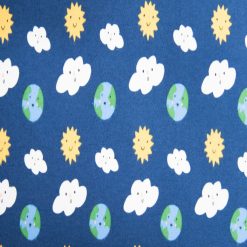 Dark Blue Earth Sun Clouds Super Snuggle Flannel Fabric By POP!