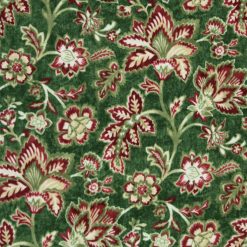 Red Floral Print on Green Luxe Fleece Fabric