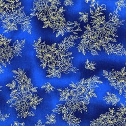 Hi Fashion Dark Blue Floral Blender Premium Metallic Cotton Fabric