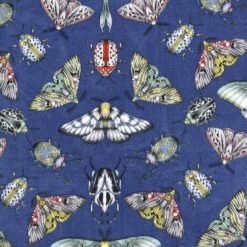 Moths on Navy Anti Pill Fleece Fabric