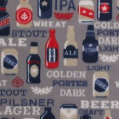 Beer Bottles on Gray Blizzard Fleece Fabric