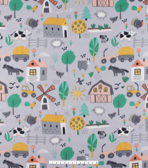 Farm On Gray Blizzard Fleece Fabric - Image 3