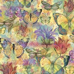 Susan Winget Yellow Butterfly Floral Garden Premium Cotton Fabric