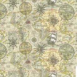 Fabric Traditions Green Navigational Map Novelty Cotton Fabric