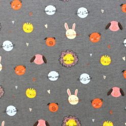 Pastel Animal Faces On Gray Super Snuggle Flannel Fabric