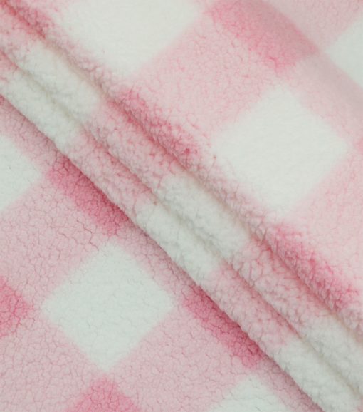 Pink Gingham Sherpa Fleece Fabric - Image 2