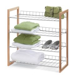 Honey Can Do 26 x 27 Chrome   Natural Wood Frame 4 Tier Storage Shelf