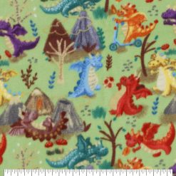 Playful Dragons on Green Anti Pill Fleece Fabric
