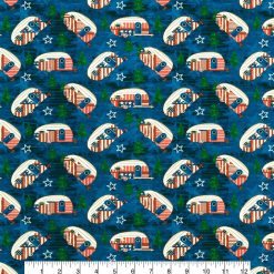Americana Campers Metallic Patriotic Cotton Fabric
