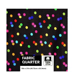 18 x 21 Confetti on Black Cotton Fabric Quarter 1pc