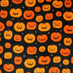 Orange Jack O Lantern Faces Sew Lush Fleece Fabric by POP!