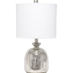 All The Rages Mercury Glass Jar Table Lamp with White Linen Shade