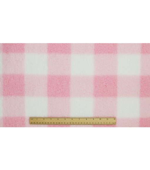 Pink Gingham Sherpa Fleece Fabric - Image 4