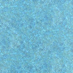 Hi Fashion Teal Swirls Premium Metallic Cotton Fabric